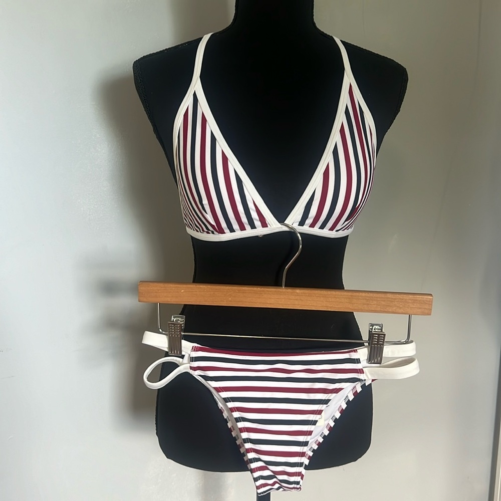 Abercrombie& Fitch- Dark red, white, blue striped bikini - Picture 1 of 8